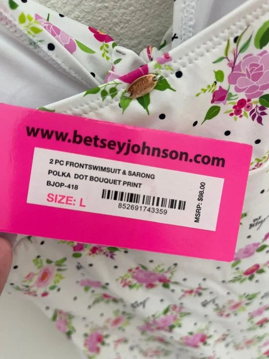 Betsey Johnson Polka Dot Bouquet Print One-Piece Swimsuit & Sarong Size Large - Picture 3 of 8